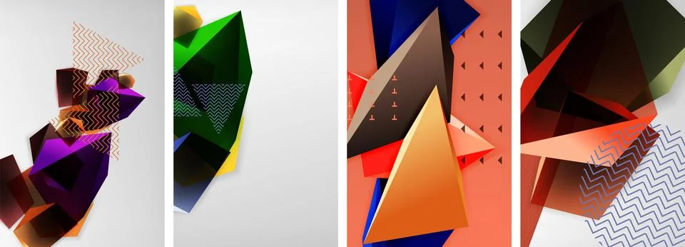 Trendy low poly 3d triangle shapes and other geometric elements background 스톡 일러스트
