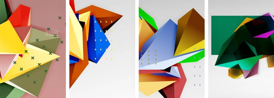 Trendy low poly 3d triangle shapes and other geometric elements background Stock Illustration