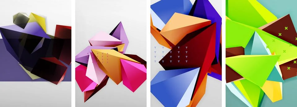Trendy low poly 3d triangle shapes and other geometric elements background 스톡 일러스트