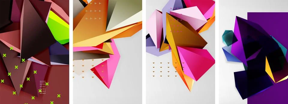 Trendy low poly 3d triangle shapes and other geometric elements background 스톡 일러스트