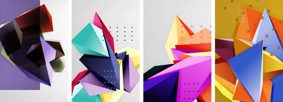 Trendy low poly 3d triangle shapes and other geometric elements background 스톡 일러스트