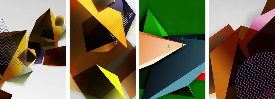 Trendy low poly 3d triangle shapes and other geometric elements background Stock Illustration
