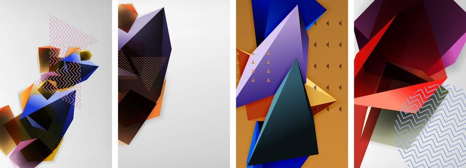 Trendy low poly 3d triangle shapes and other geometric elements background 스톡 일러스트