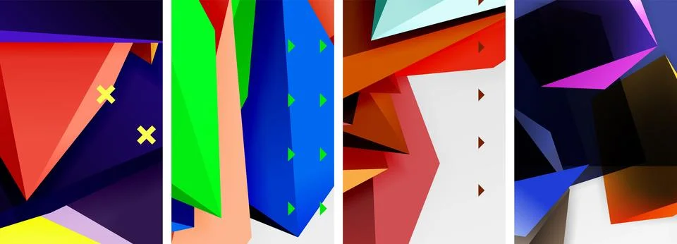 Trendy low poly 3d triangle shapes and other geometric elements background 스톡 일러스트