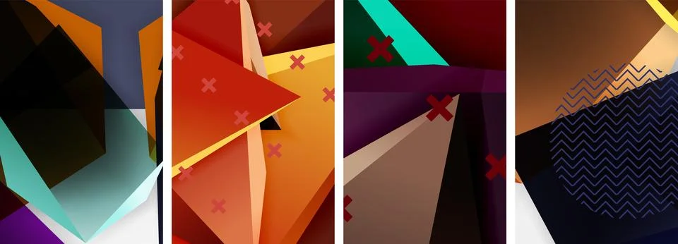 Trendy low poly 3d triangle shapes and other geometric elements background 스톡 일러스트