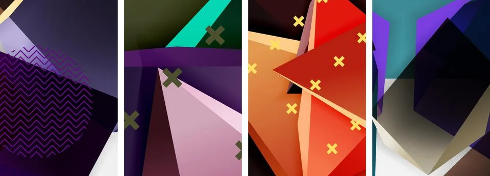 Trendy low poly 3d triangle shapes and other geometric elements background 스톡 일러스트
