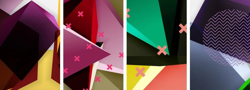 Trendy low poly 3d triangle shapes and other geometric elements background 스톡 일러스트