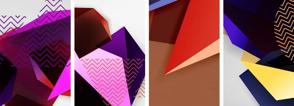 Trendy low poly 3d triangle shapes and other geometric elements background Stock Illustration