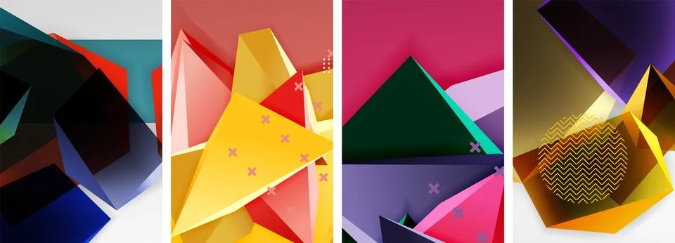 Trendy low poly 3d triangle shapes and other geometric elements background 스톡 일러스트