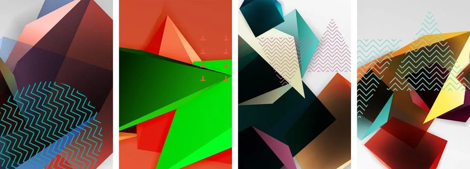 Trendy low poly 3d triangle shapes and other geometric elements background Stock Illustration
