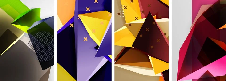 Trendy low poly 3d triangle shapes and other geometric elements background 스톡 일러스트