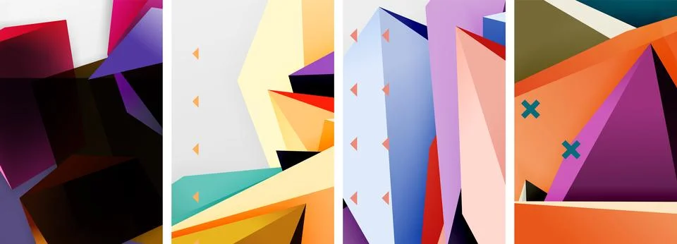 Trendy low poly 3d triangle shapes and other geometric elements background Stock Illustration
