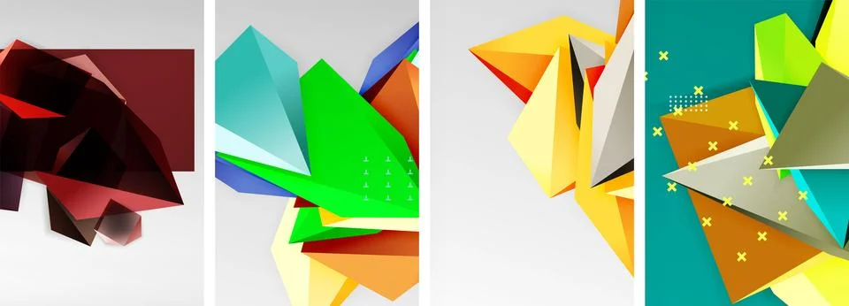 Trendy low poly 3d triangle shapes and other geometric elements background Stock Illustration
