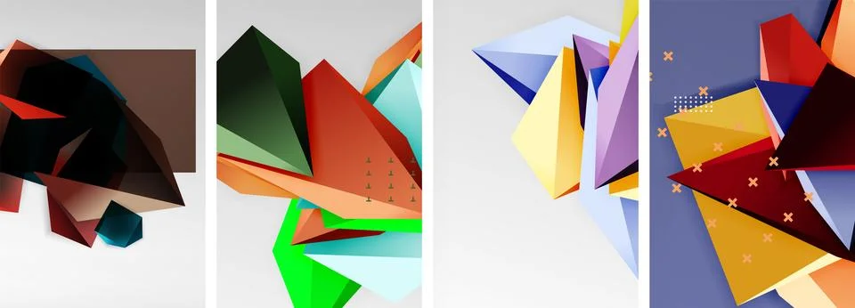 Trendy low poly 3d triangle shapes and other geometric elements background 스톡 일러스트