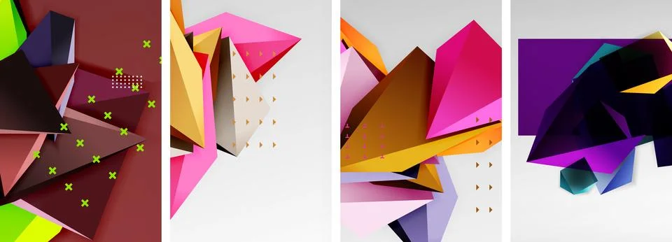 Trendy low poly 3d triangle shapes and other geometric elements background Stock Illustration