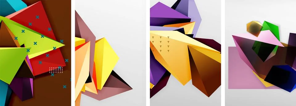 Trendy low poly 3d triangle shapes and other geometric elements background 스톡 일러스트