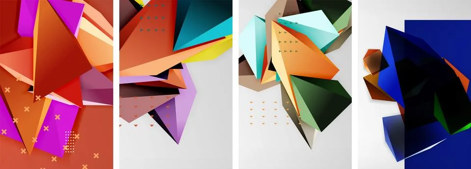 Trendy low poly 3d triangle shapes and other geometric elements background 스톡 일러스트
