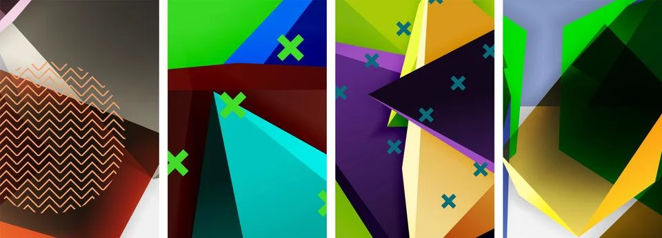 Trendy low poly 3d triangle shapes and other geometric elements background 스톡 일러스트