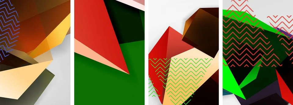 Trendy low poly 3d triangle shapes and other geometric elements background Stock Illustration