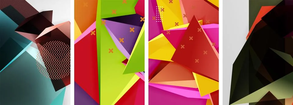 Trendy low poly 3d triangle shapes and other geometric elements background 스톡 일러스트