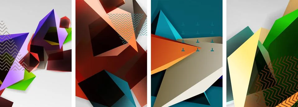 Trendy low poly 3d triangle shapes and other geometric elements background Stock Illustration
