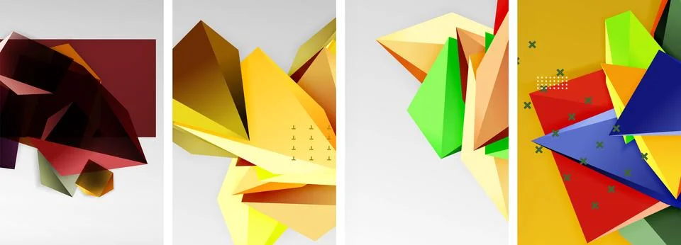 Trendy low poly 3d triangle shapes and other geometric elements background Stock Illustration
