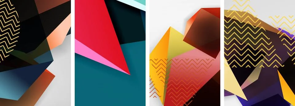 Trendy low poly 3d triangle shapes and other geometric elements background 스톡 일러스트
