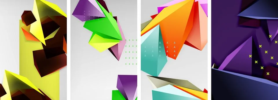 Trendy low poly 3d triangle shapes and other geometric elements background 스톡 일러스트