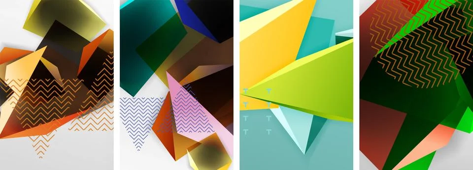 Trendy low poly 3d triangle shapes and other geometric elements background 스톡 일러스트