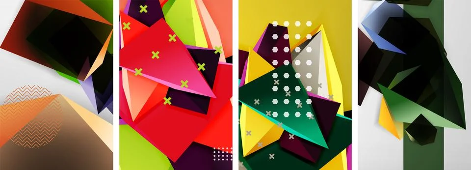 Trendy low poly 3d triangle shapes and other geometric elements background イラスト素材