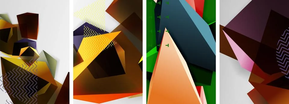 Trendy low poly 3d triangle shapes and other geometric elements background Stock Illustration