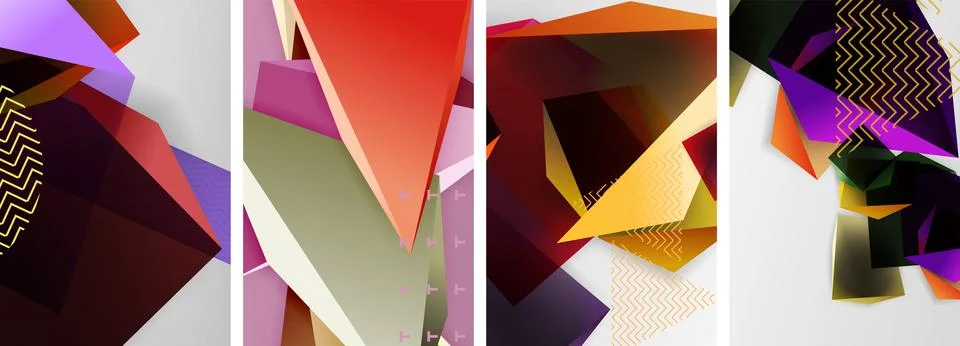 Trendy low poly 3d triangle shapes and other geometric elements background 스톡 일러스트