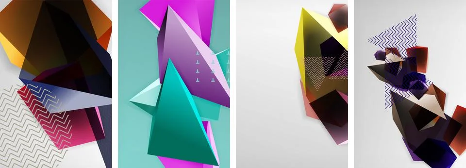 Trendy low poly 3d triangle shapes and other geometric elements background イラスト素材