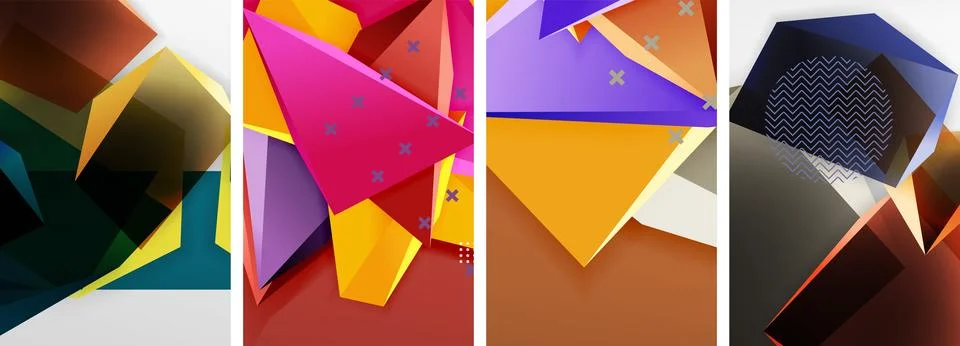 Trendy low poly 3d triangle shapes and other geometric elements background 스톡 일러스트
