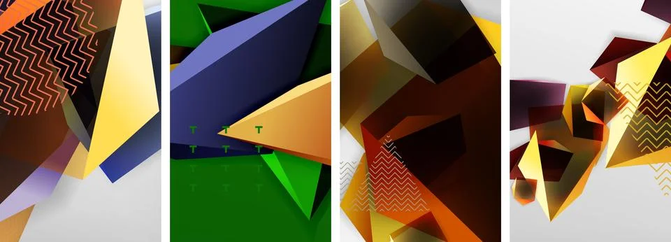 Trendy low poly 3d triangle shapes and other geometric elements background 스톡 일러스트