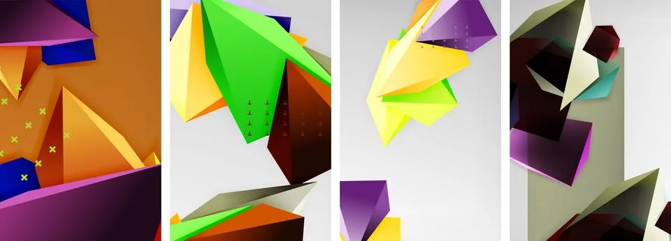 Trendy low poly 3d triangle shapes and other geometric elements background イラスト素材