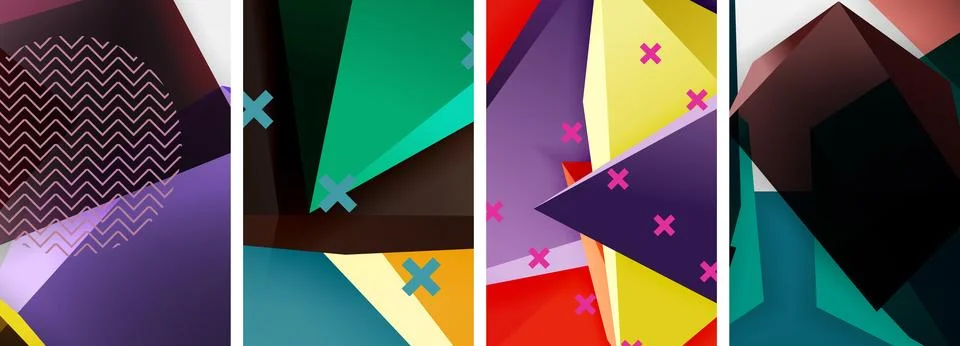 Trendy low poly 3d triangle shapes and other geometric elements background 스톡 일러스트
