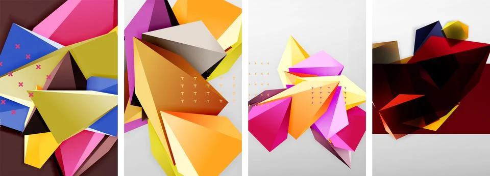 Trendy low poly 3d triangle shapes and other geometric elements background 스톡 일러스트