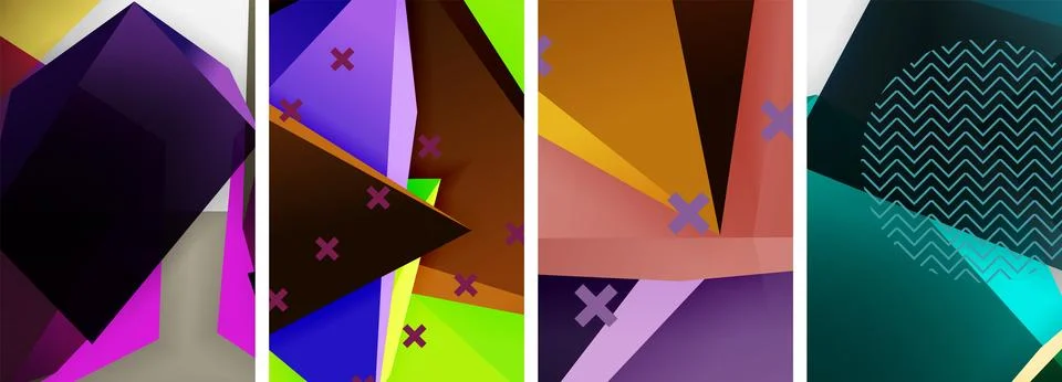 Trendy low poly 3d triangle shapes and other geometric elements background Stock Illustration