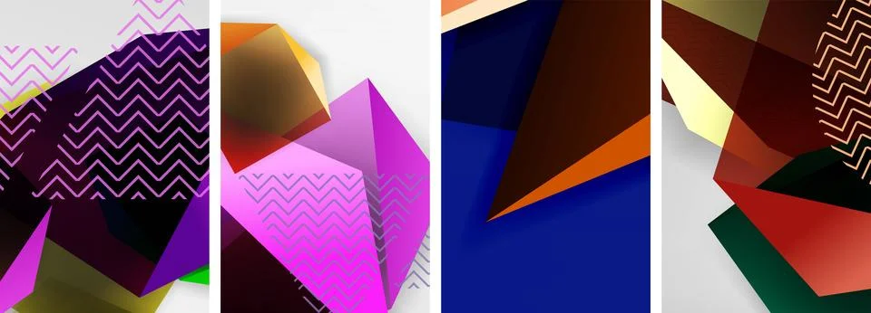 Trendy low poly 3d triangle shapes and other geometric elements background Stock Illustration