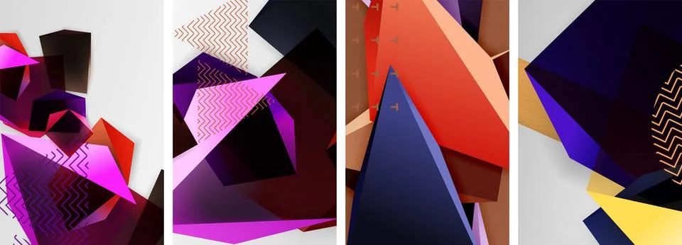 Trendy low poly 3d triangle shapes and other geometric elements background 스톡 일러스트