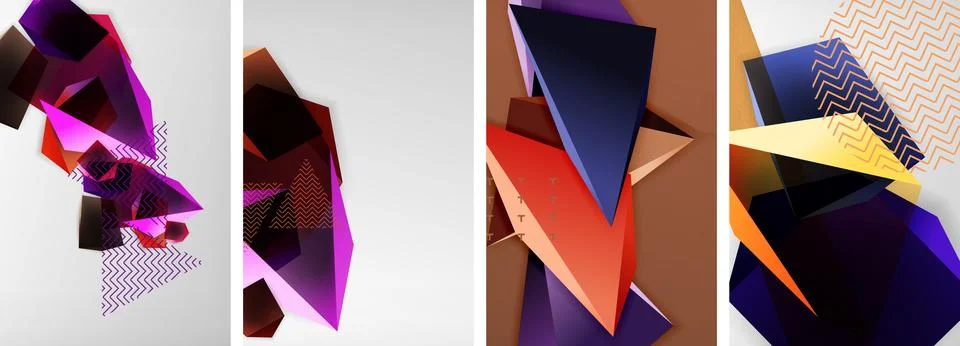 Trendy low poly 3d triangle shapes and other geometric elements background Stock Illustration