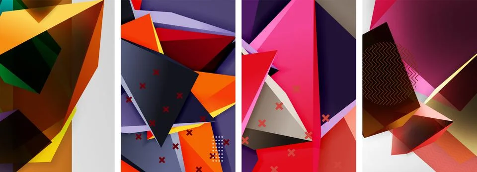 Trendy low poly 3d triangle shapes and other geometric elements background 스톡 일러스트