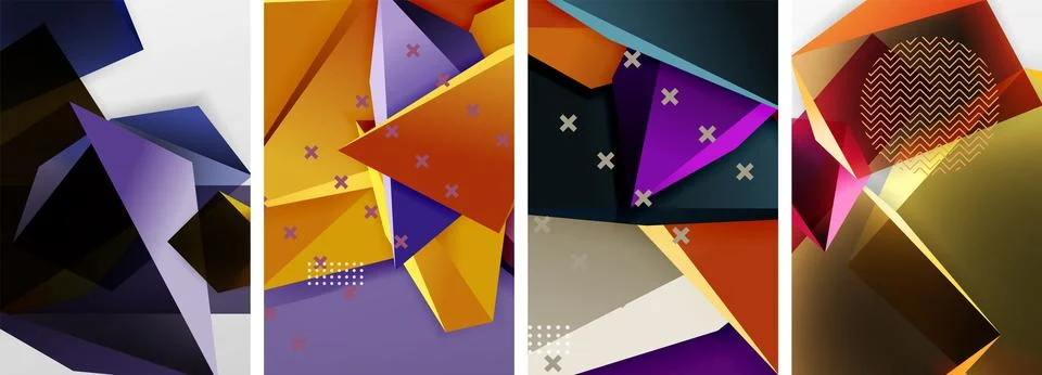Trendy low poly 3d triangle shapes and other geometric elements background 스톡 일러스트