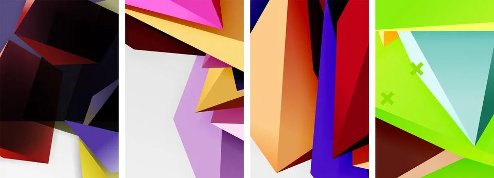 Trendy low poly 3d triangle shapes and other geometric elements background Stock Illustration
