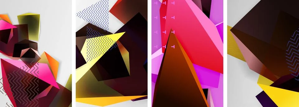 Trendy low poly 3d triangle shapes and other geometric elements background Stock Illustration