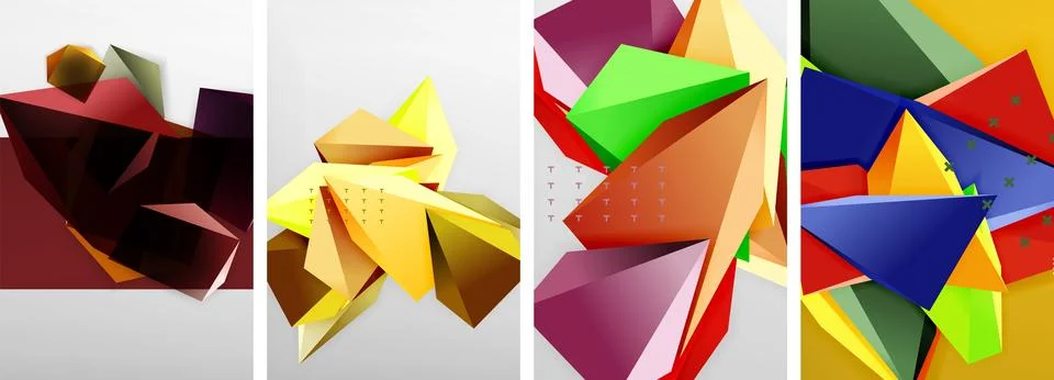 Trendy low poly 3d triangle shapes and other geometric elements background 스톡 일러스트