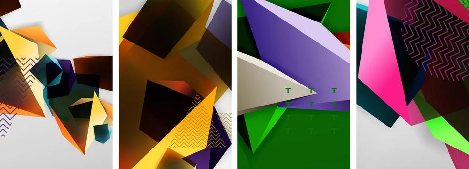Trendy low poly 3d triangle shapes and other geometric elements background 스톡 일러스트