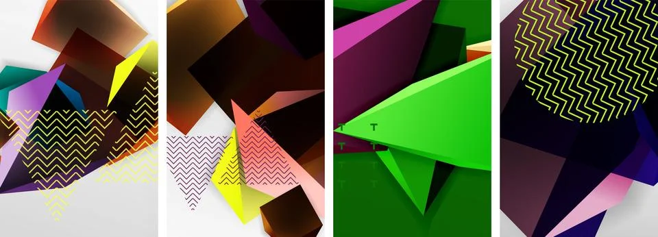 Trendy low poly 3d triangle shapes and other geometric elements background Stock Illustration