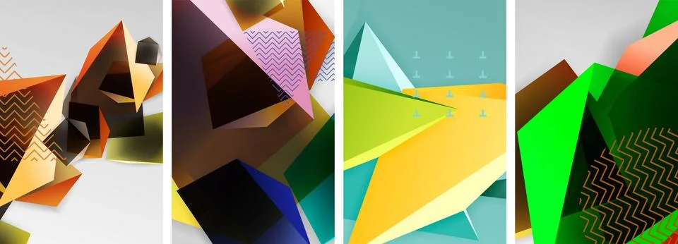 Trendy low poly 3d triangle shapes and other geometric elements background 스톡 일러스트
